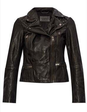 ALLSAINTS Cargo Leather Biker Jacket Black/Gray Full Zip Size 10